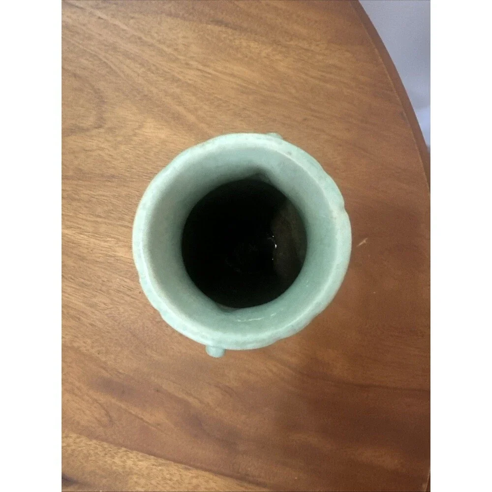 Vtg. Weller WIld Rose / Dogwood Aqua Green Double handle Vase 6.5